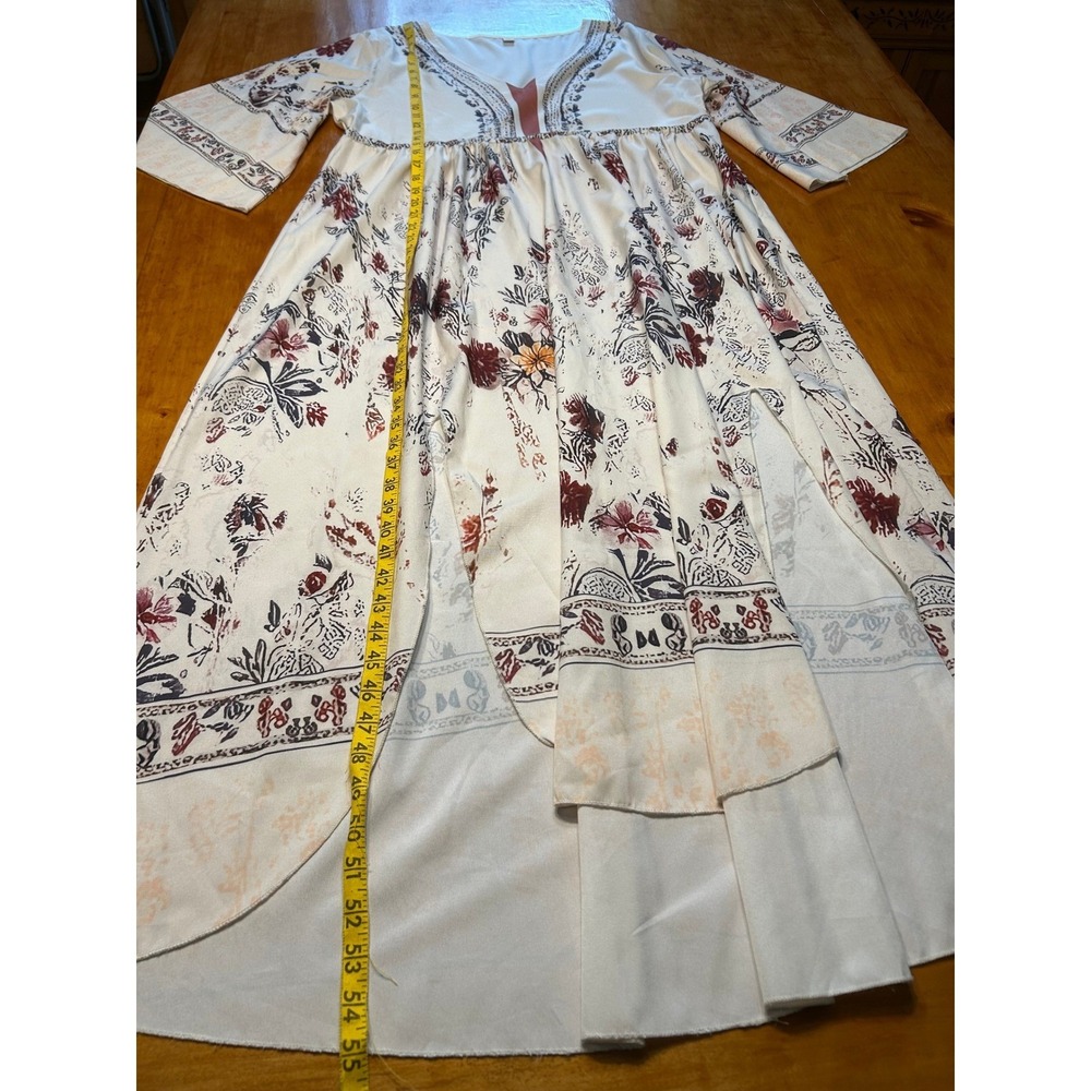 Boho Chc Floral V-Neck Empire Waist Maxi Dress XXL Bell Sleeve High-Low Hem - Picture 4 of 11
